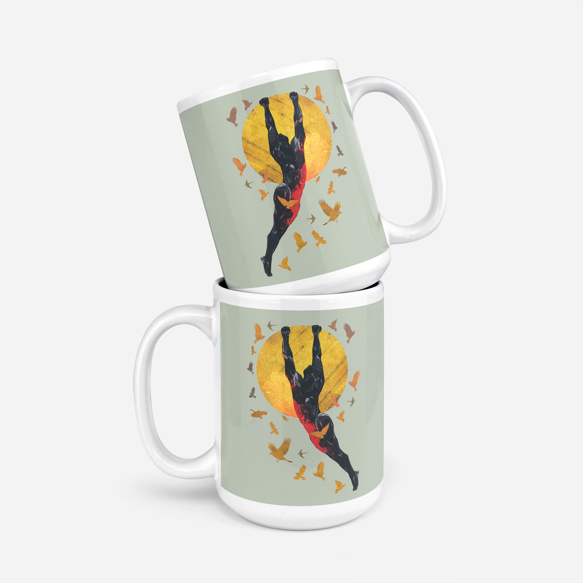 Soaring Man with Birds and Sun – 11oz & 15oz Mugs