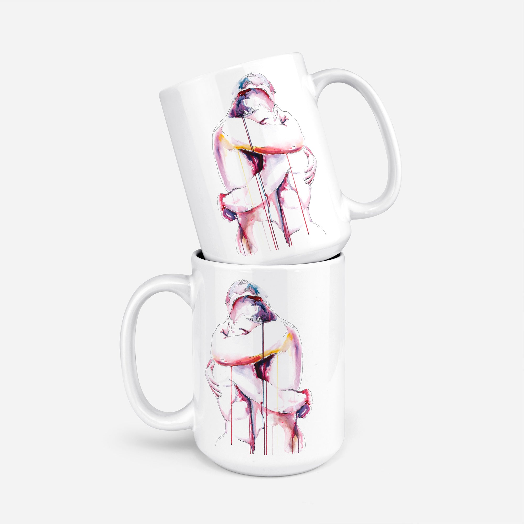 Embracing Nude Men in Watercolor – 11oz & 15oz Mugs