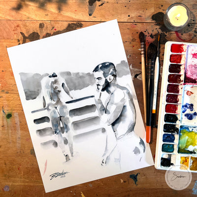 Afternoon Dilemma - 9x12" Original Watercolor Painting Artist Brenden Sanborn