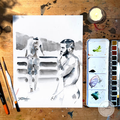 Afternoon Dilemma - 9x12" Original Watercolor Painting Artist Brenden Sanborn