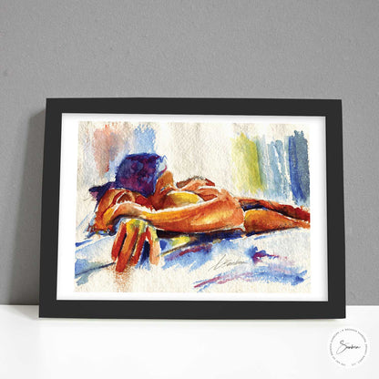 Sunny Tropical Day with Embraced Muscular Male Lovers - Giclee Art Print