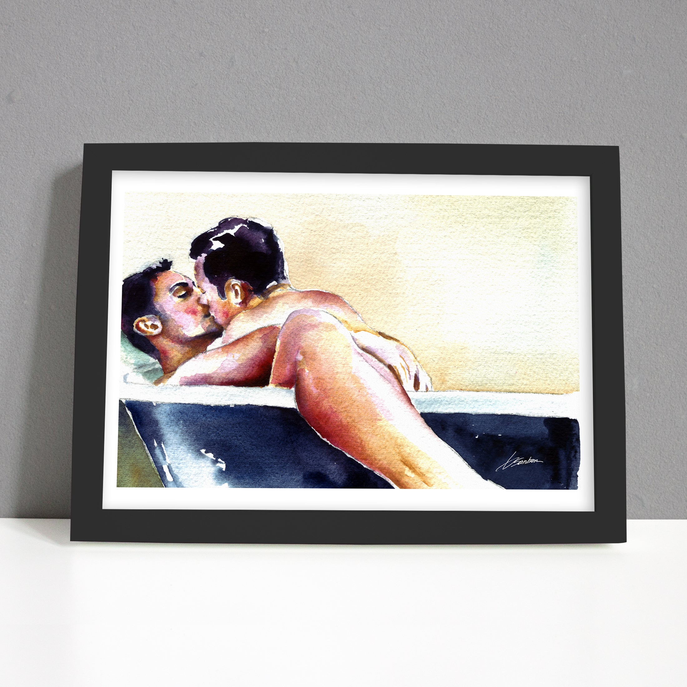 Lovers in a Bathtub Embracing the Moment - Art Print