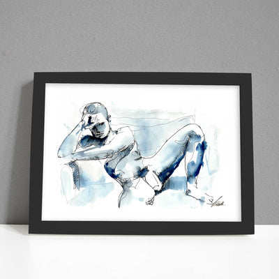 Relaxed Poise - Muscular Figure on Sofa - 6x9" Original Painting Artist Brenden Sanborn