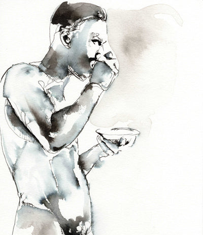 Morning Muse - Man Sipping Coffee - 6x9" Original Painting Artist Brenden Sanborn