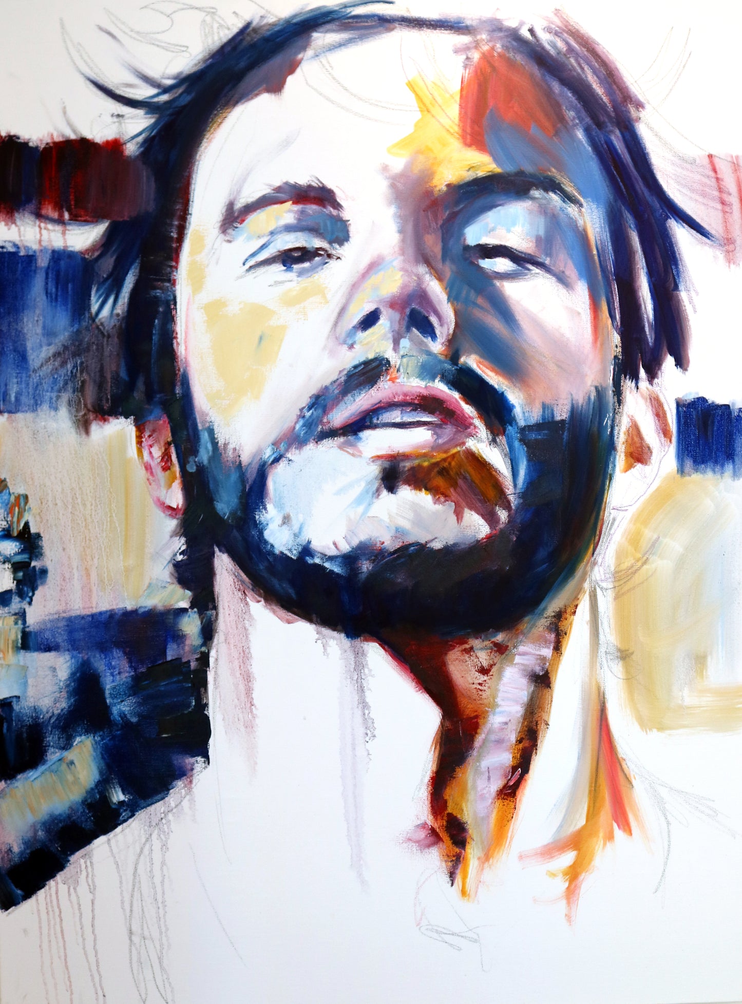 Handsome Male with Whiskered Chin and Flowing Hair - 30x40" Original Painting