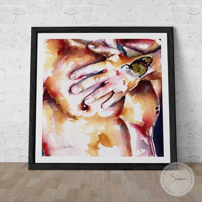Gentle Caress of Queer Affection - Butterfly on Muscular Form Giclee Art Print