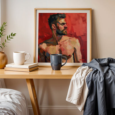 Resolute Profile - Bearded Man with Red Backdrop - Giclee Art Print Artist Brenden Sanborn