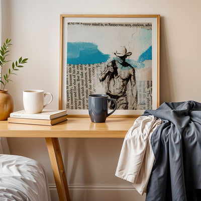 Cowboy Drifter on Book Pages – Art Print Artist Brenden Sanborn