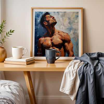 Sunlit Contours - Chiseled Physique Against Blue - Giclee Art Print Artist Brenden Sanborn