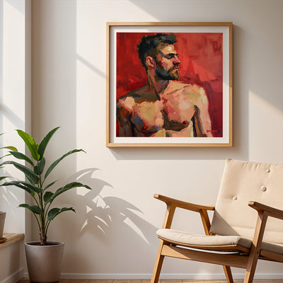 Resolute Profile - Bearded Man with Red Backdrop - Giclee Art Print Artist Brenden Sanborn
