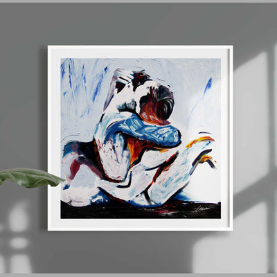 Two Men in Love Tightly Embraced - Art Print Artist Brenden Sanborn