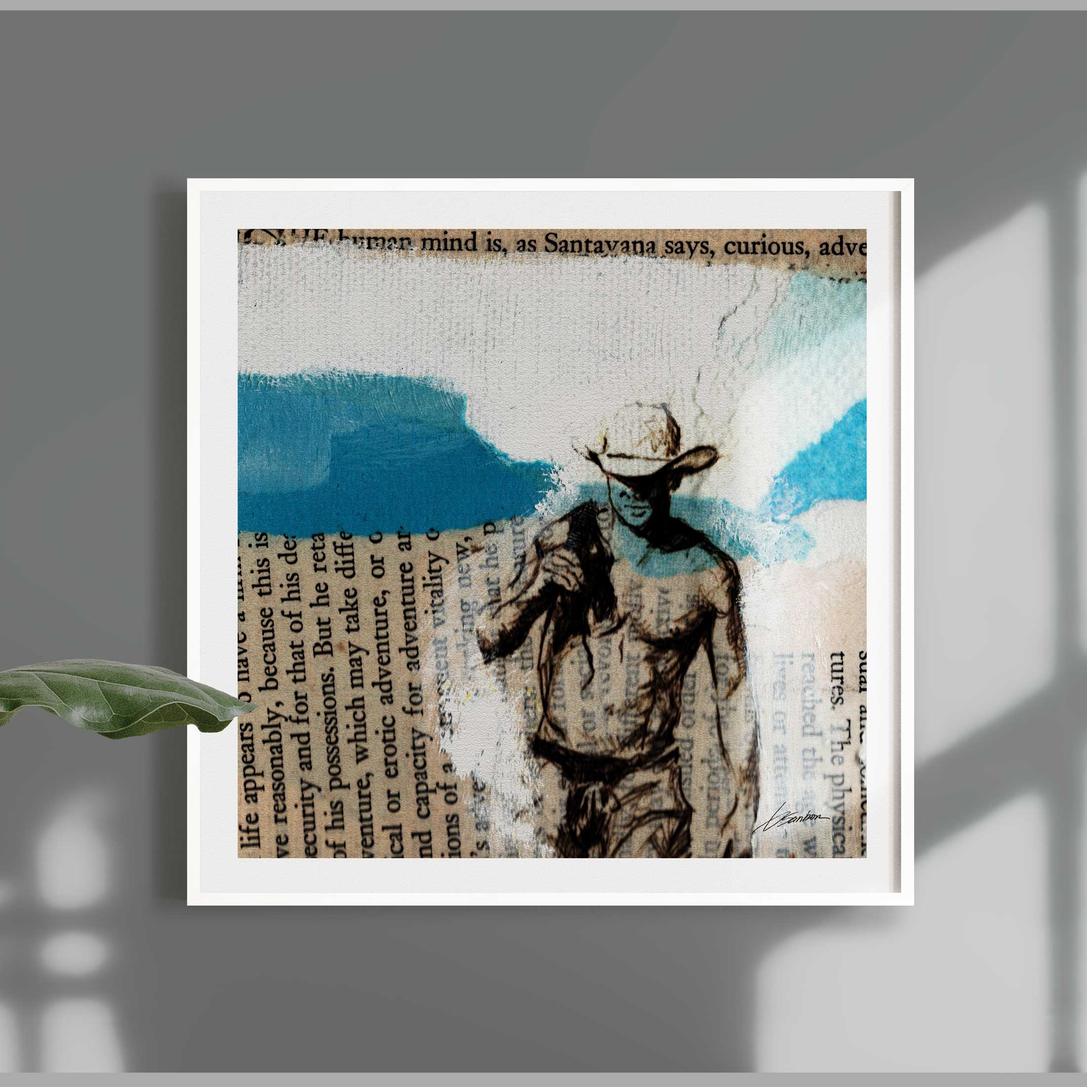 Cowboy Drifter on Book Pages – Art Print