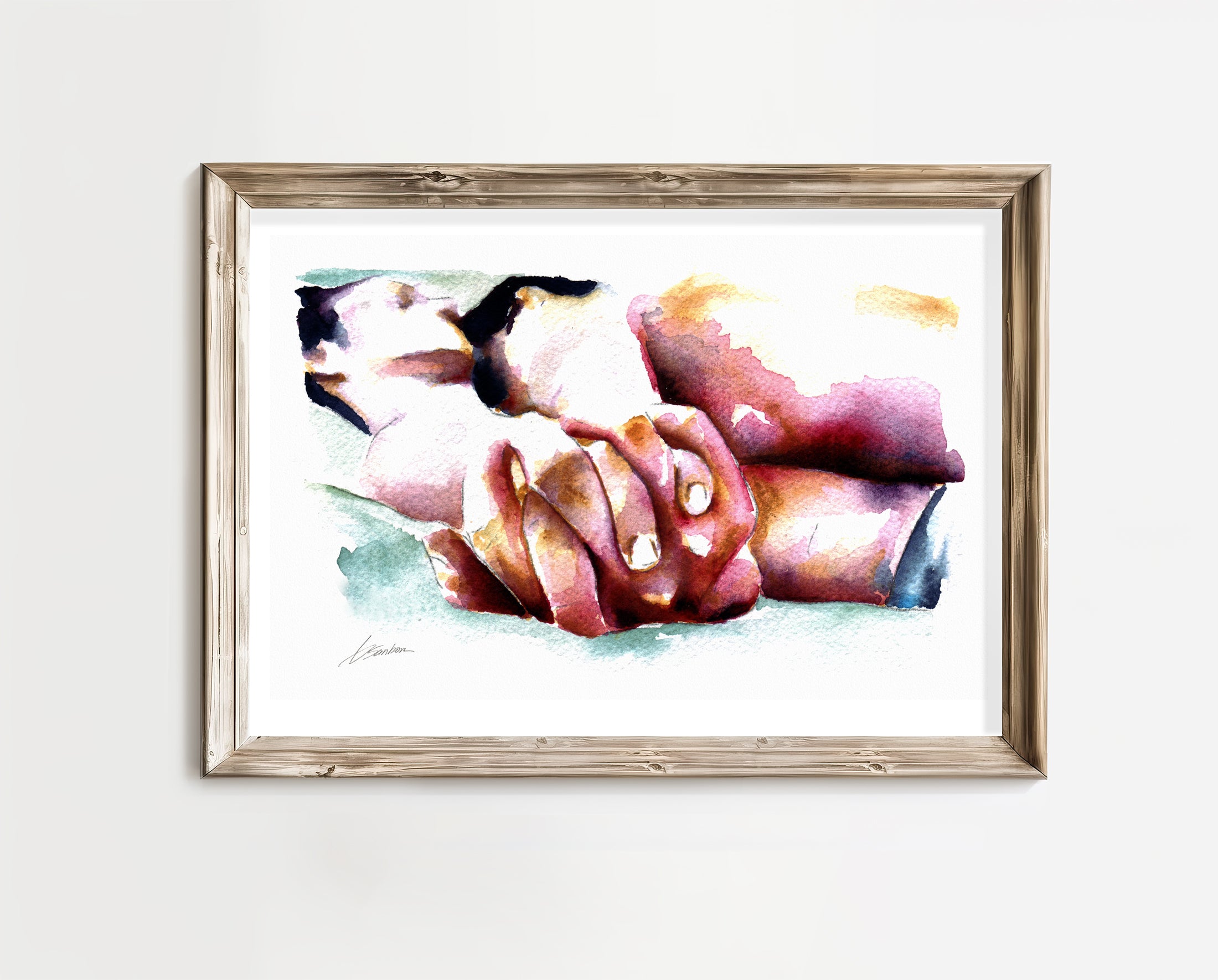 Slumbering Bodies Entwined in Peaceful Embrace - Art Print