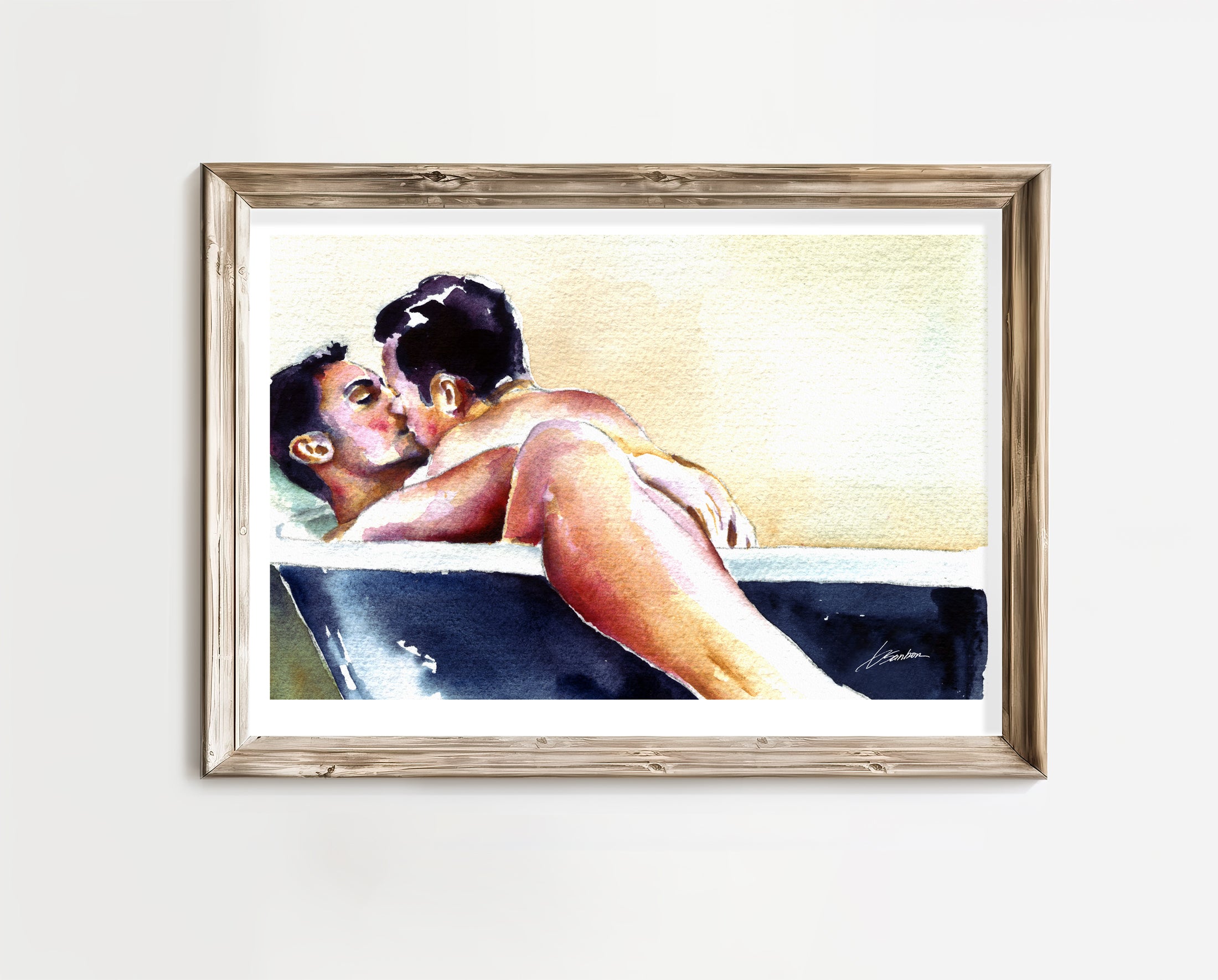 Lovers in a Bathtub Embracing the Moment - Art Print