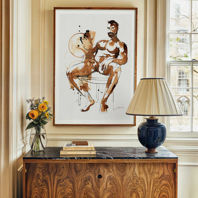 Coffee Kissed Male Figure Seated in Thought – Art Print Artist Brenden Sanborn