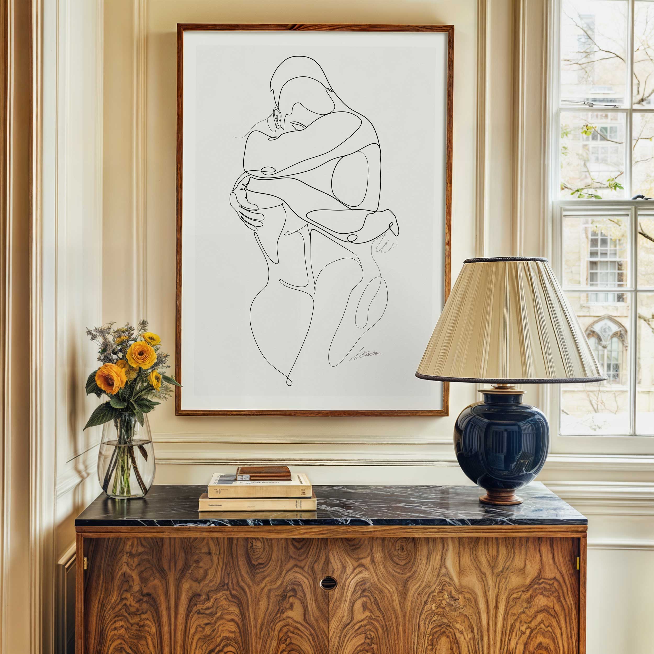 Wrapped in You One-Line Drawing of Two Men Hugging – Art Print