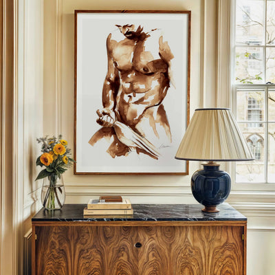 Coffee Nude Pulling Underwear - Art Print Artist Brenden Sanborn