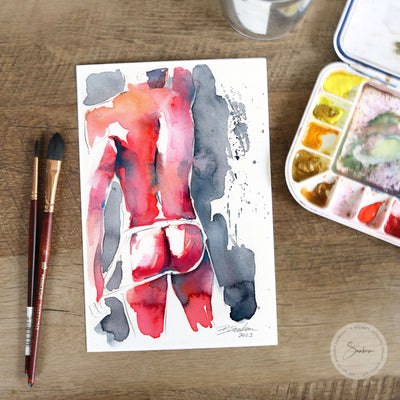 Muscular Male Backside with Jockstrap - 6x9" Original Painting Artist Brenden Sanborn