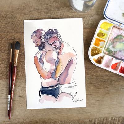 Morning Snuggles – 5x7" Original Ink & Watercolor Artist Brenden Sanborn