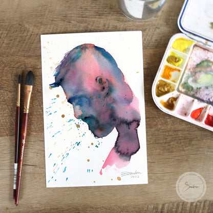 Profile of Bearded Man with Distinct Facial Features - 6x9" Original Watercolor Painting