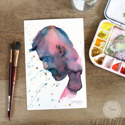 Profile of Bearded Man - 6x9" Original Watercolor Painting Artist Brenden Sanborn