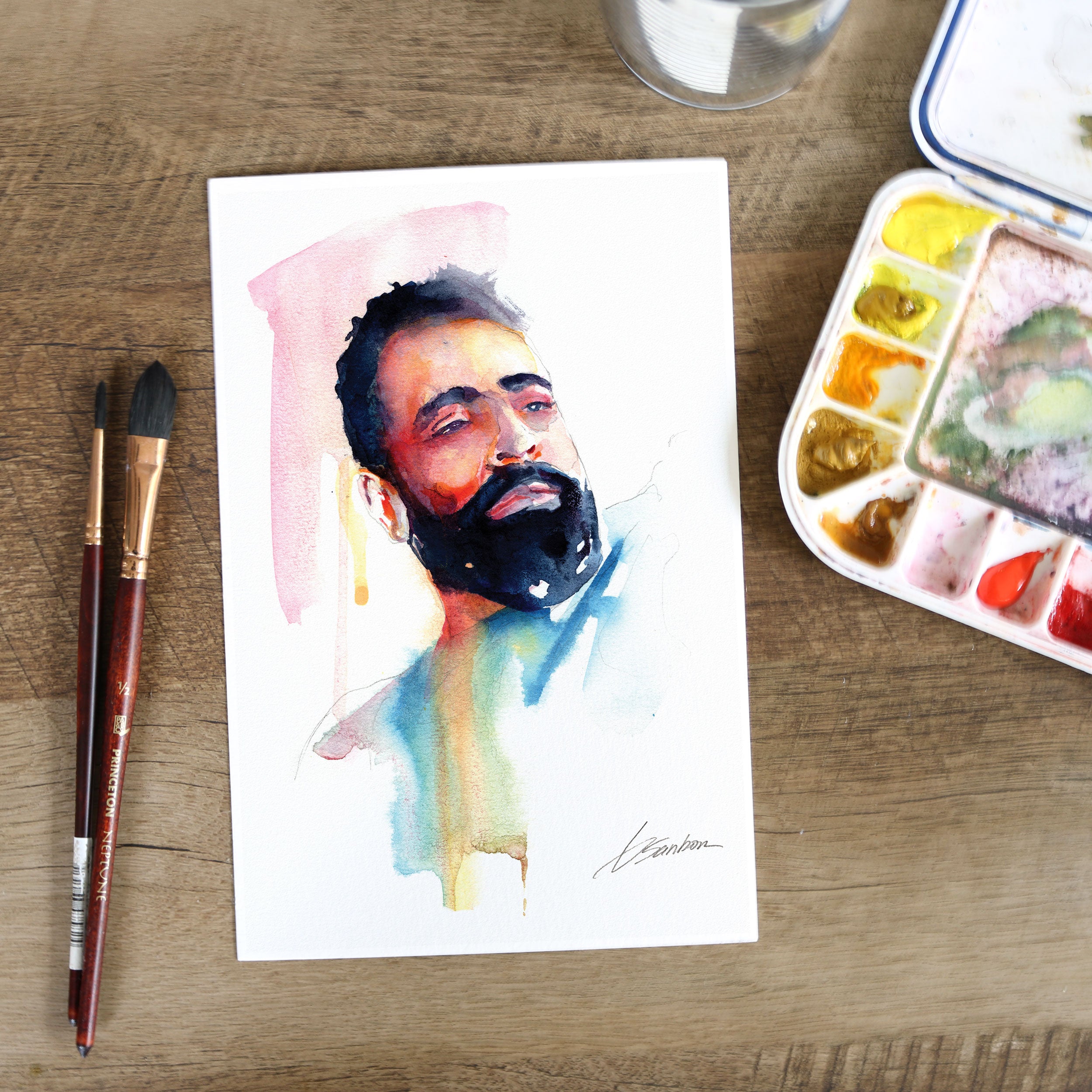 Pensive Man with Beard - 6x9" Original Watercolor Painting