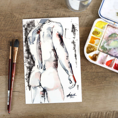 Ink Script Male Silhouette - 6x9" Original Watercolor Painting Artist Brenden Sanborn