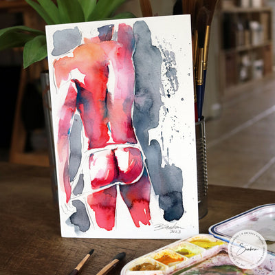 Muscular Male Backside with Jockstrap - 6x9" Original Painting Artist Brenden Sanborn