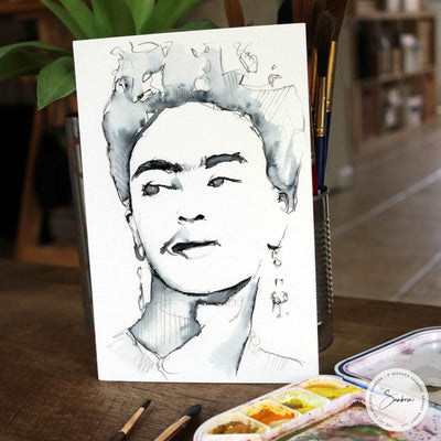 Frida Kahlo Portrait  - 6x9" Original Ink Painting Artist Brenden Sanborn