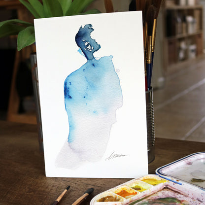 Serene Blue Abstract Man - 6x9 Original Painting