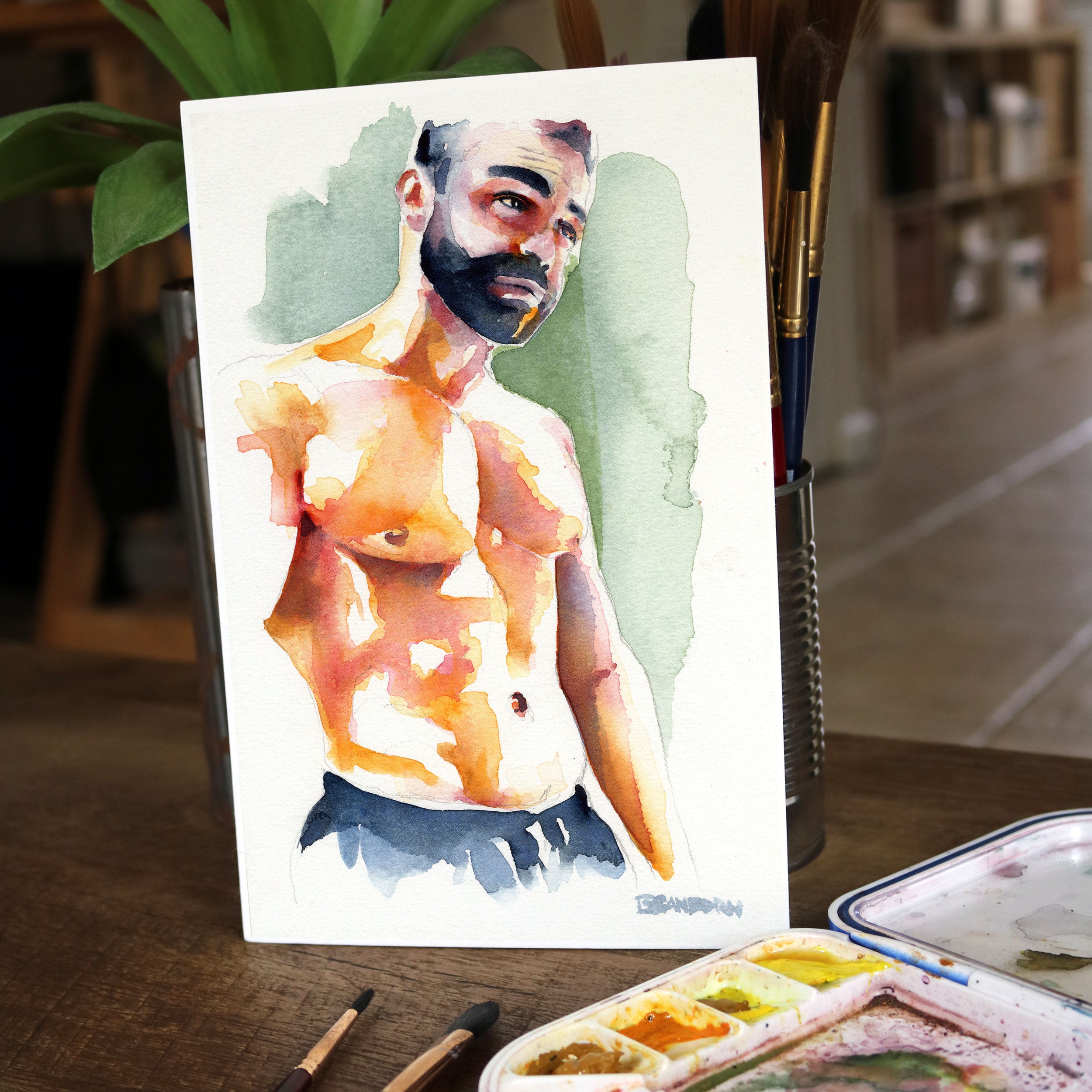 Sunlit Strength - Chiseled Torso in Warm Hues - Original Art