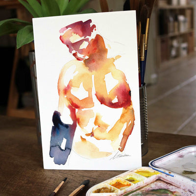 Abstract Muscular Male with Denim - 6x9" Original Painting Artist Brenden Sanborn