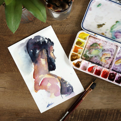 Shadowed Strength - Thick-Haired Chest - 6x9" Original Watercolor Painting Artist Brenden Sanborn