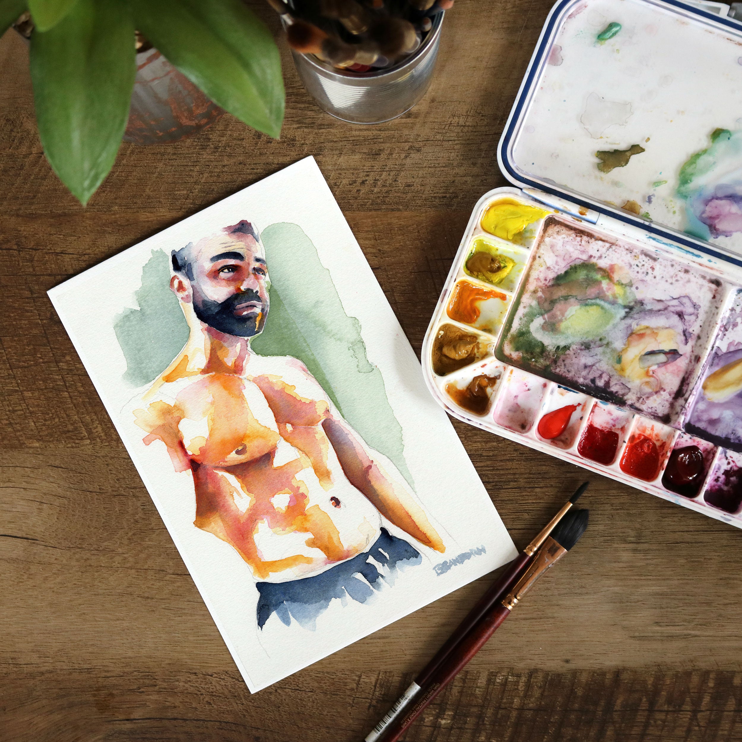 Sunlit Strength - Chiseled Torso in Warm Hues - Original Art