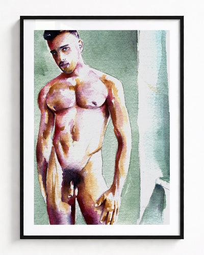 Standing Nude Male with Soft Expression - Art Print