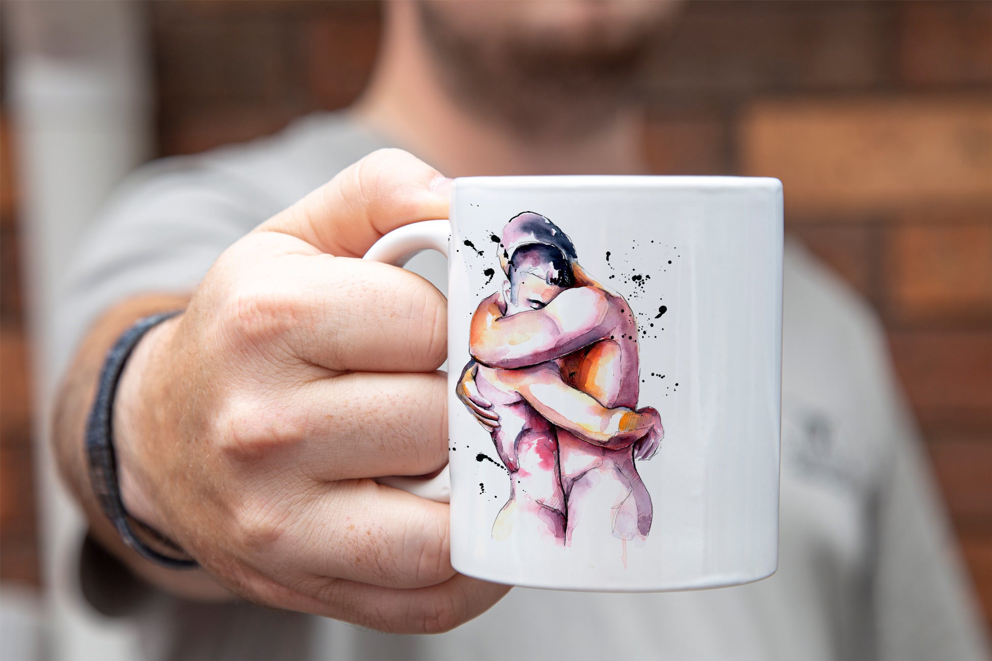 Two Nude Men Embracing in Watercolor – 11oz & 15oz Mugs