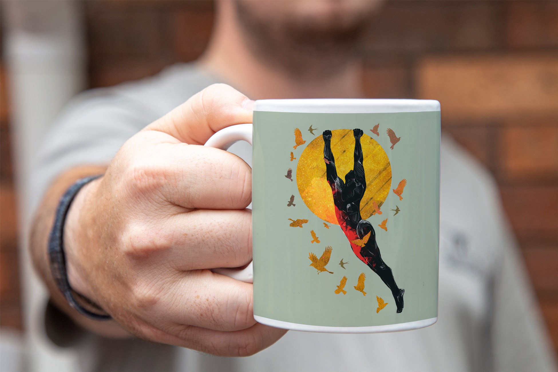 Soaring Man with Birds and Sun – 11oz & 15oz Mugs