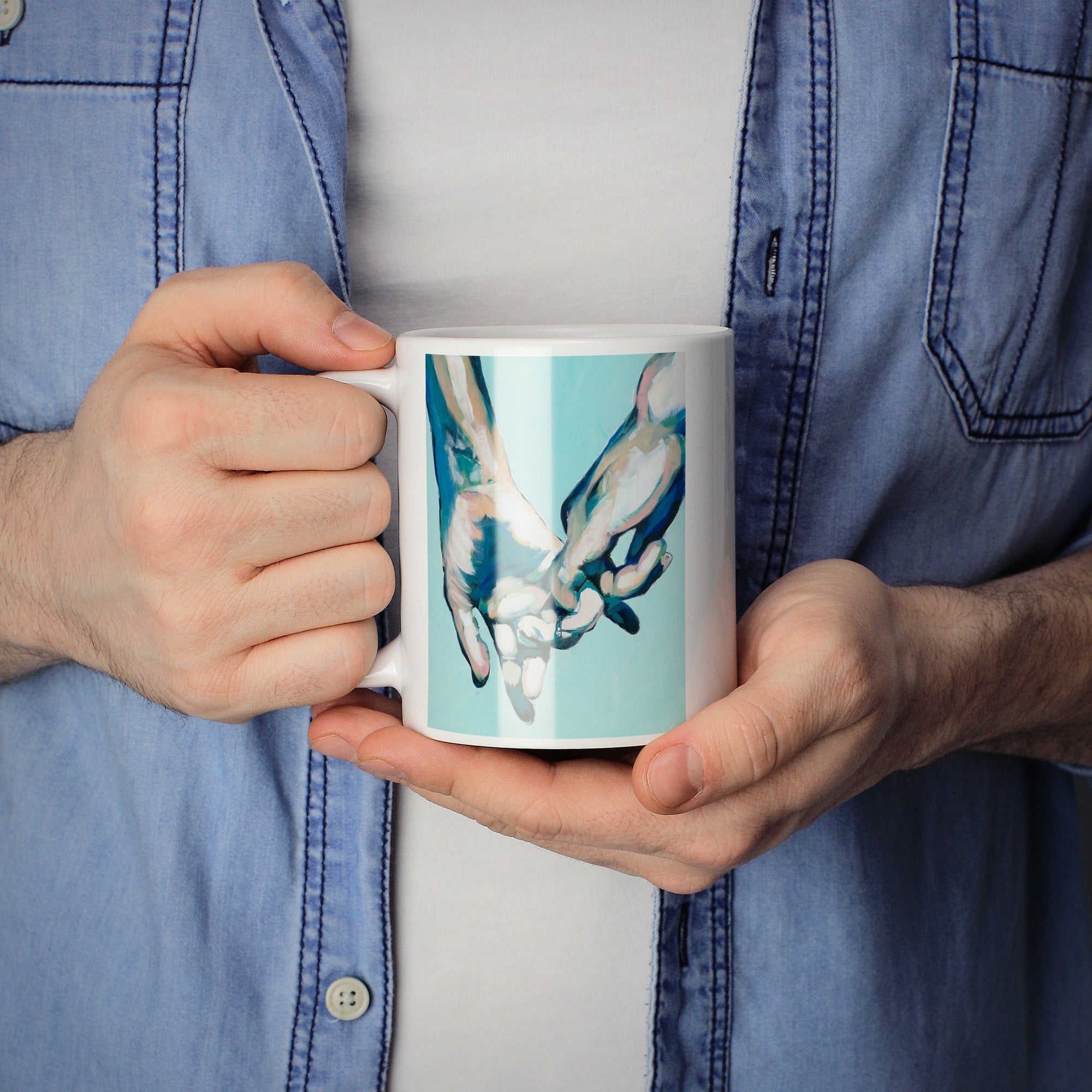 Simple Gesture of Love in Green - Men Holding Hands  – 11oz & 15oz Mugs