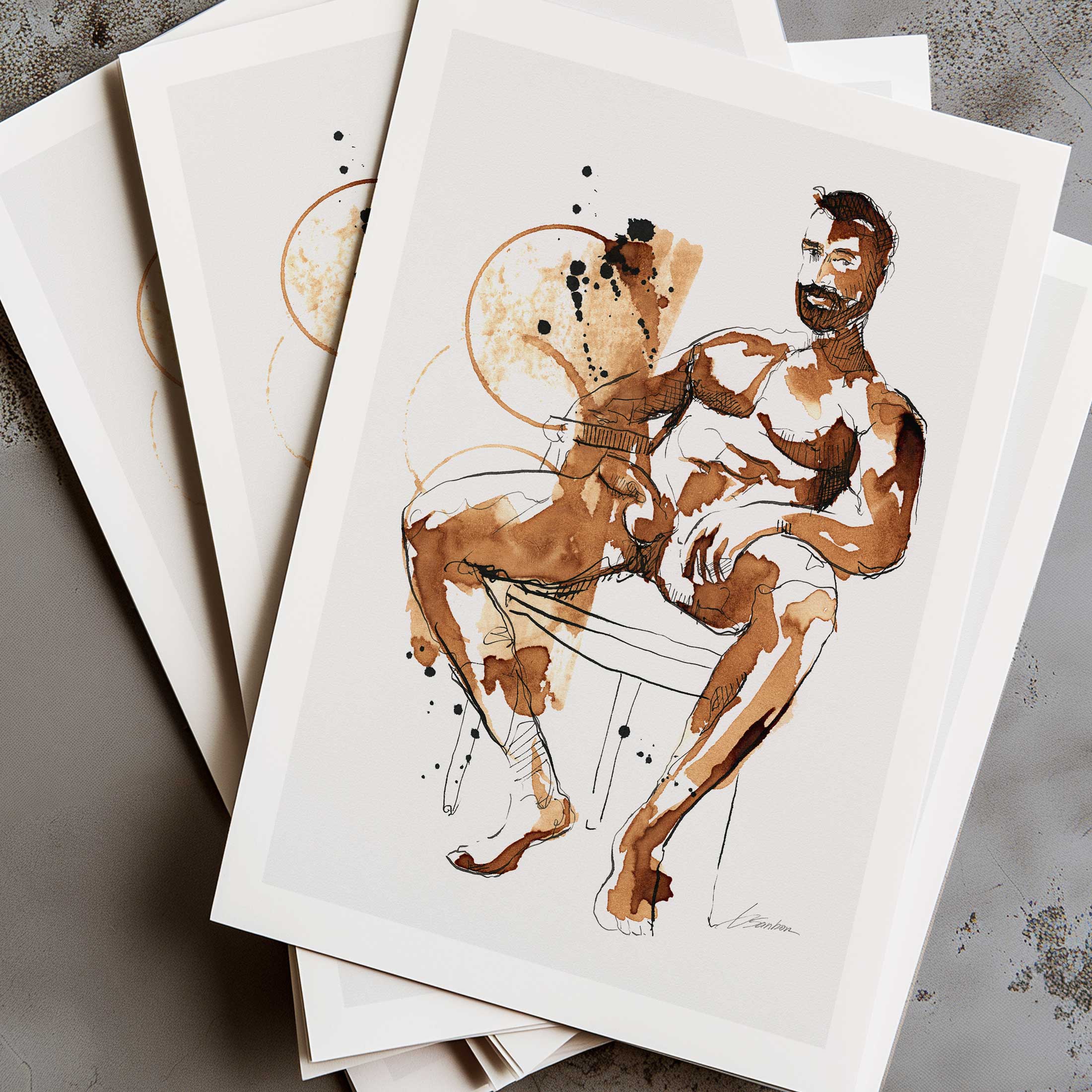 Coffee Kissed Male Figure Seated in Thought – Art Print