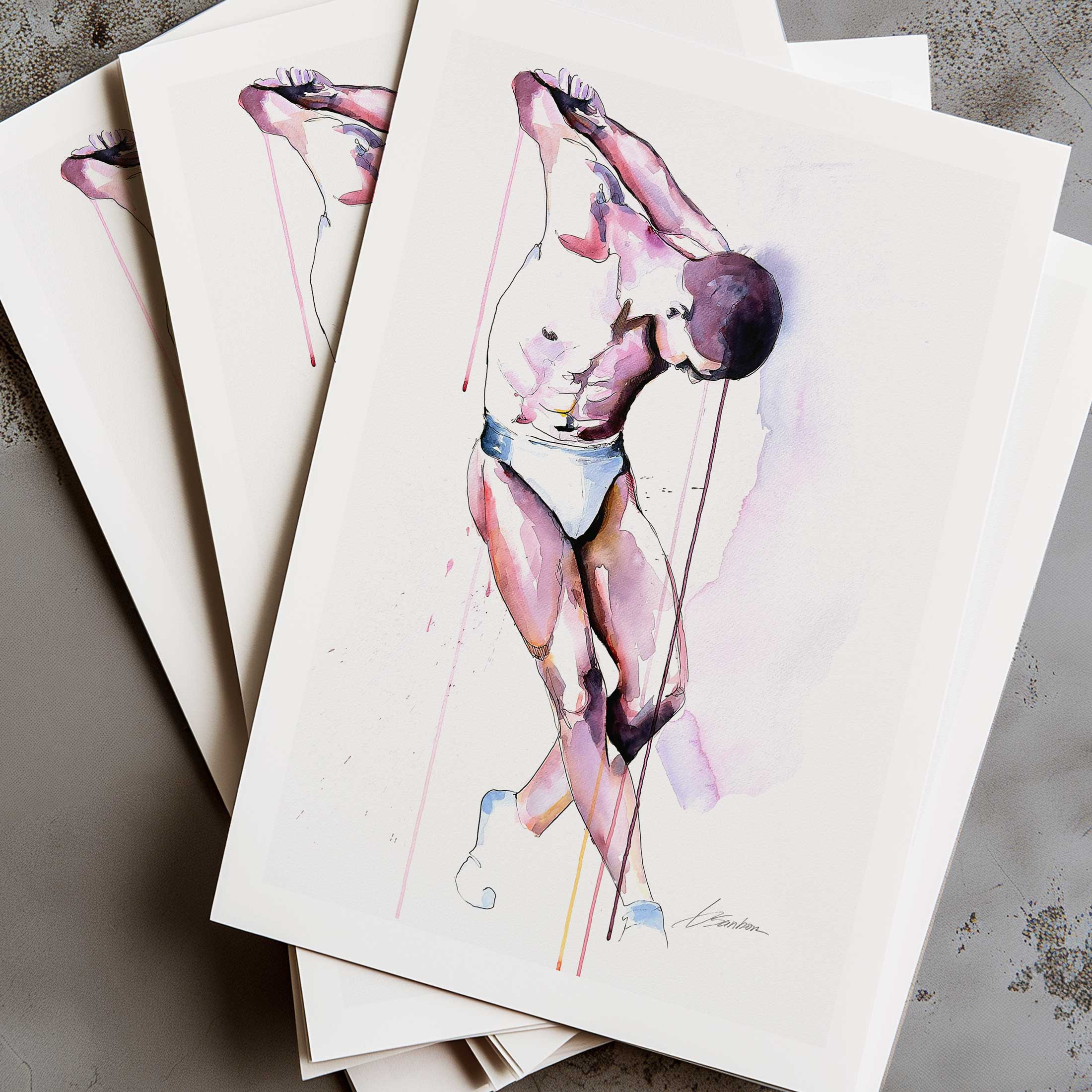 Stretching Moments of a Man in White Briefs - Art Print