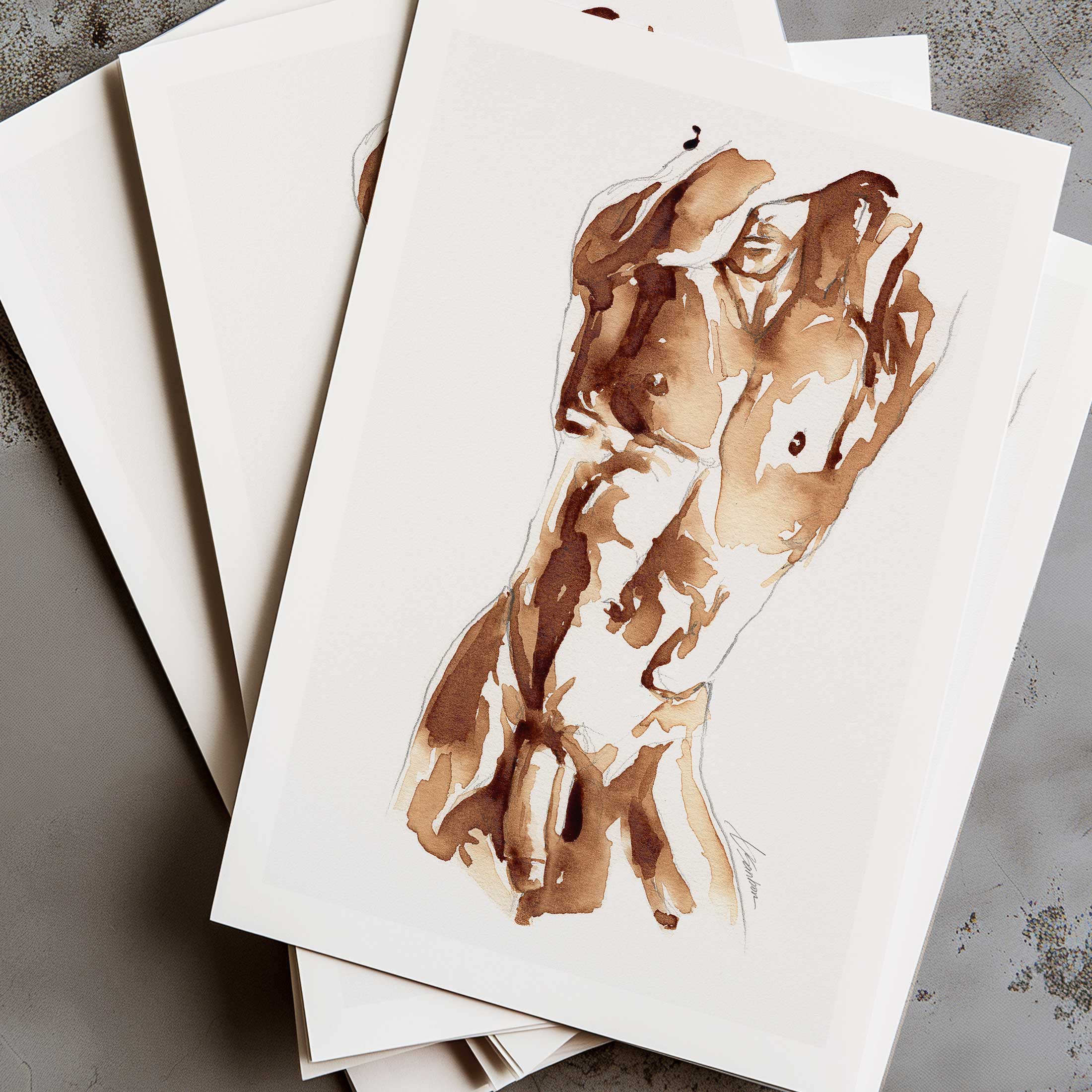 Male Torso Study in Coffee Tones - Art Print