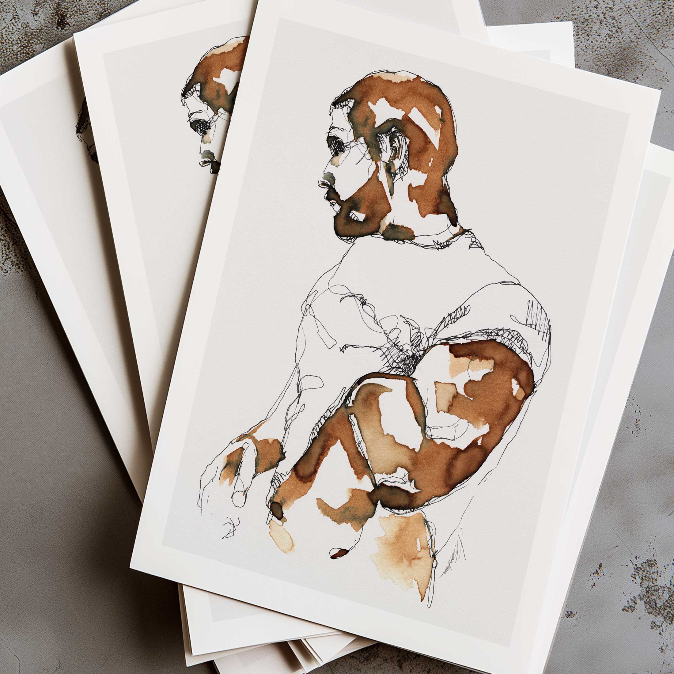 Unveiling Strength in Coffee and Ink – Art Print