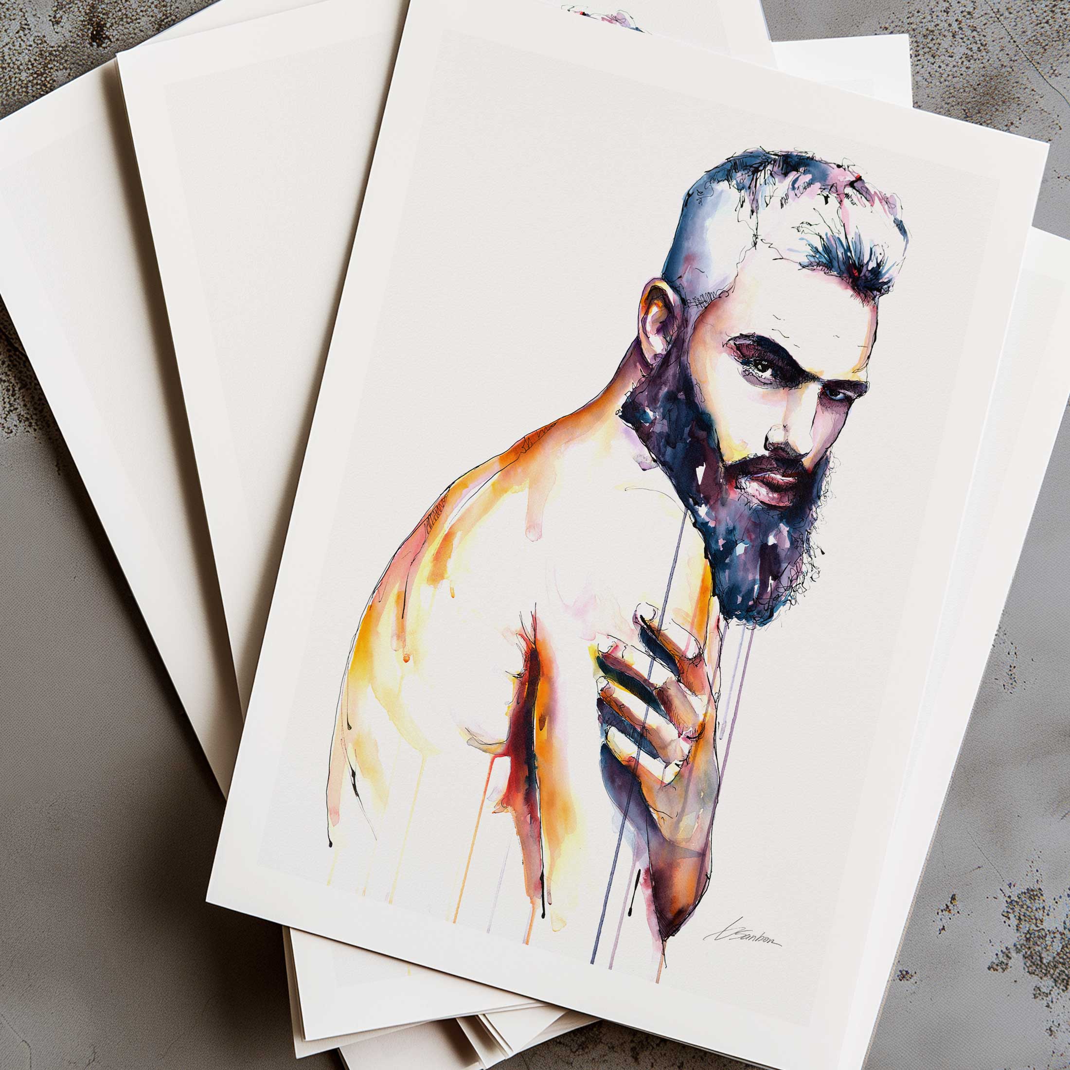 Bearded Male Figure in a Moment of Silent Strength - Art Print