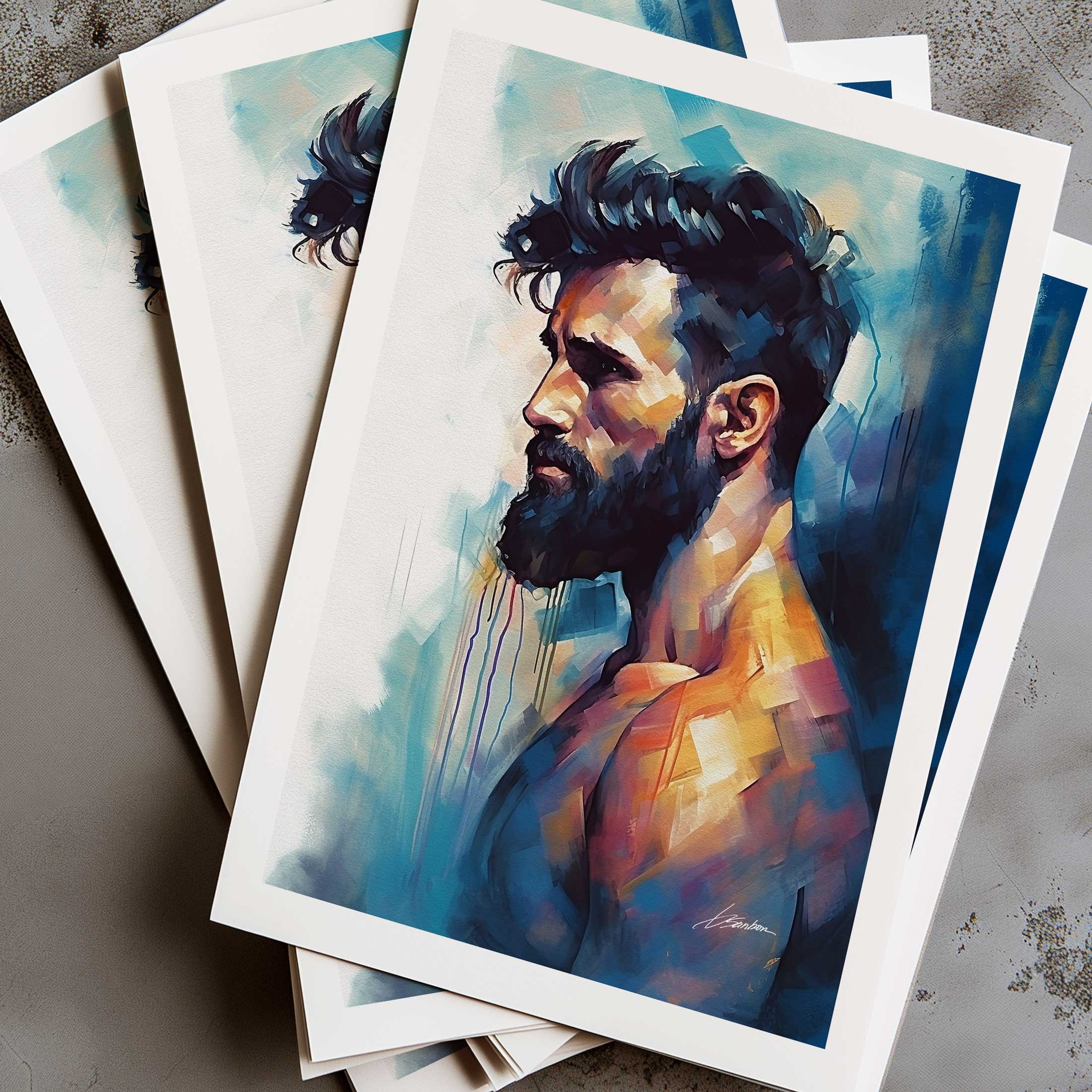 Bearded Male Figure in Thoughtful Profile - Art Print