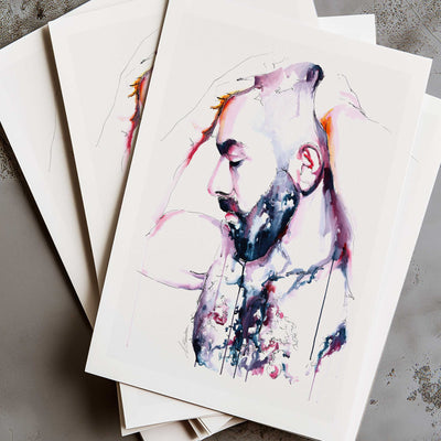 Soulful Gaze - Thick-Bearded Man with Chiseled Torso - Art Print Artist Brenden Sanborn