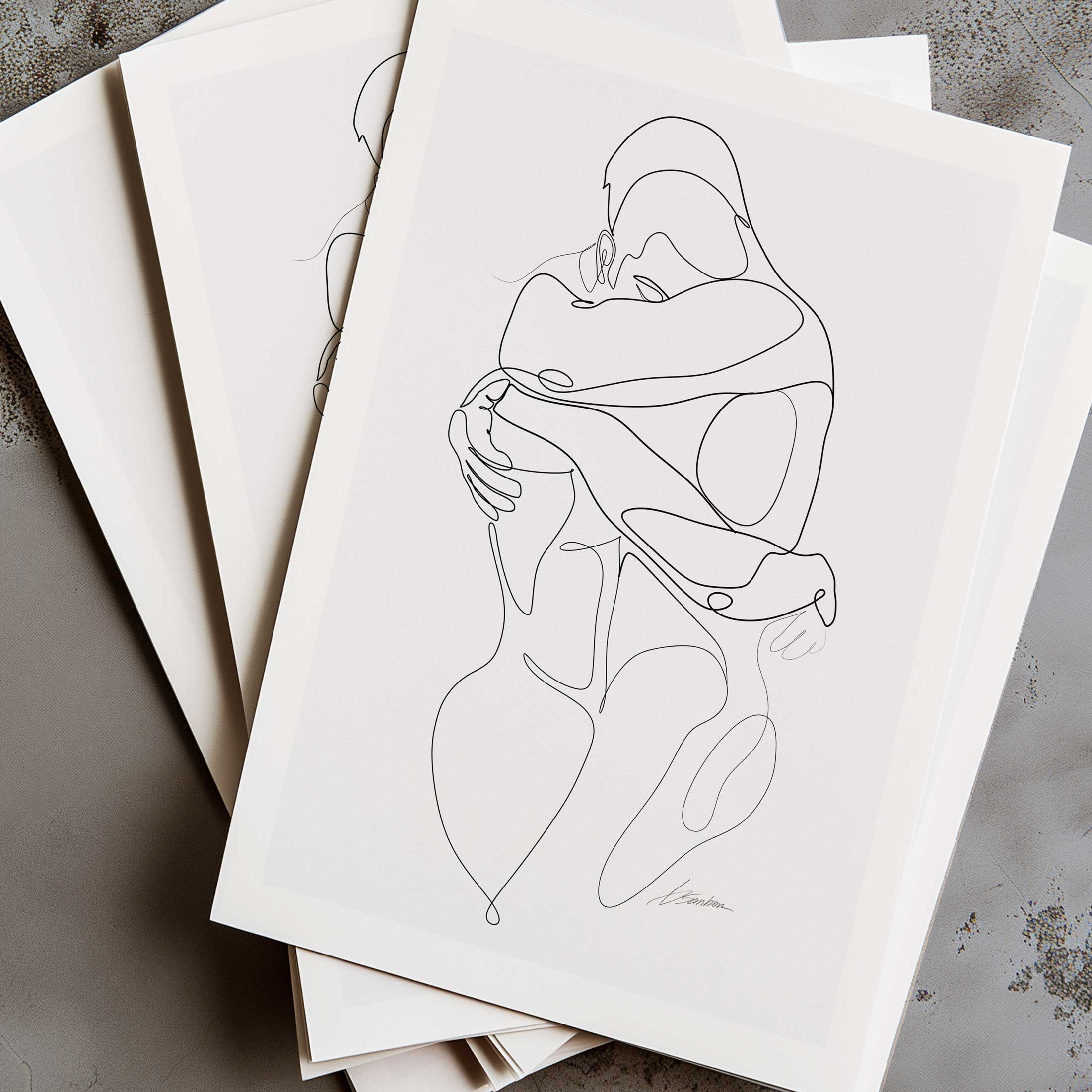 Wrapped in You One-Line Drawing of Two Men Hugging – Art Print