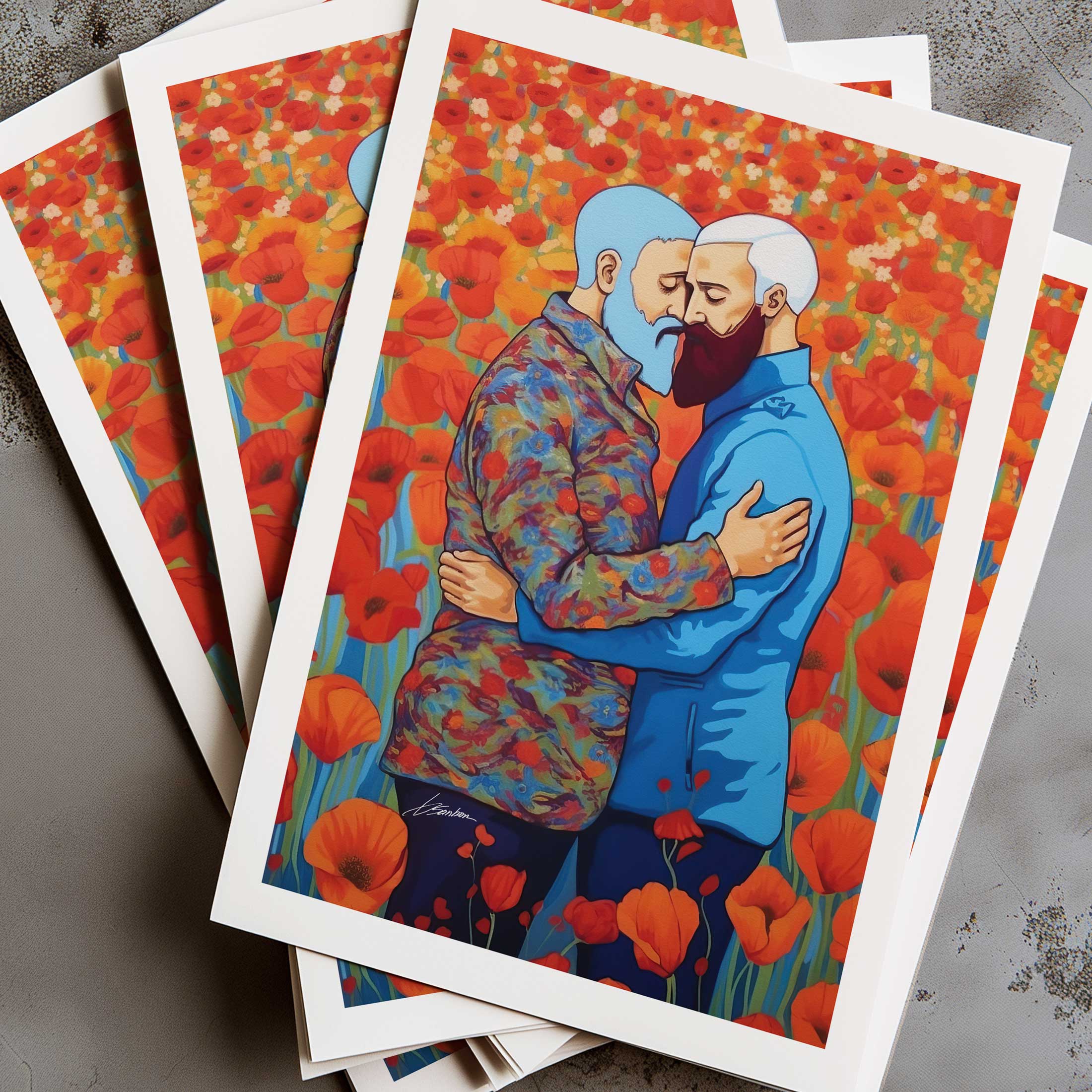 Two Men in Love Among Poppies – Art Print