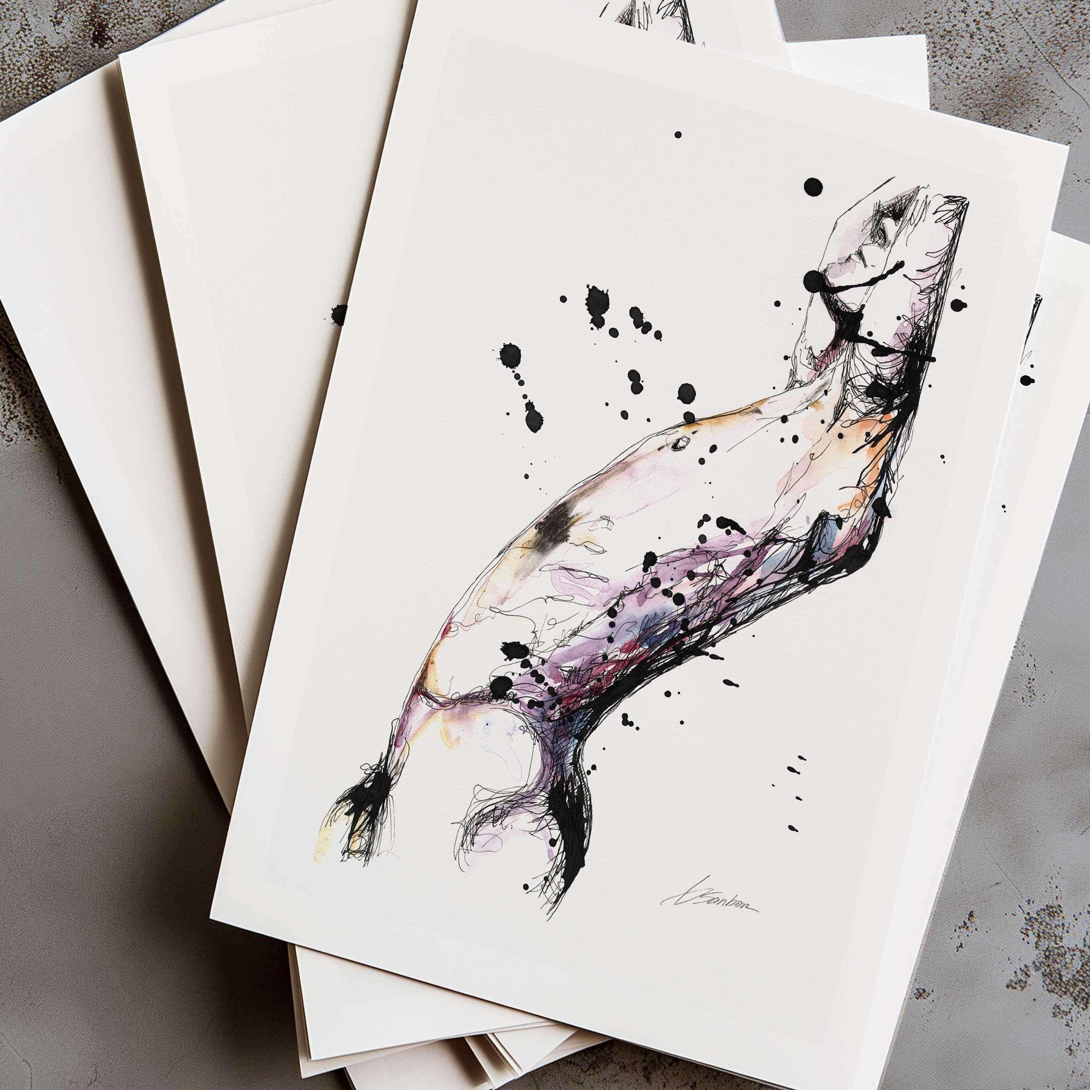 Abstract Male Figure in Fluid Motion with Splattered Accents - Art Print