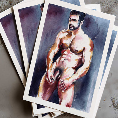 Rugged Male Nude Staring Longingly at His Lover - Art Print Artist Brenden Sanborn