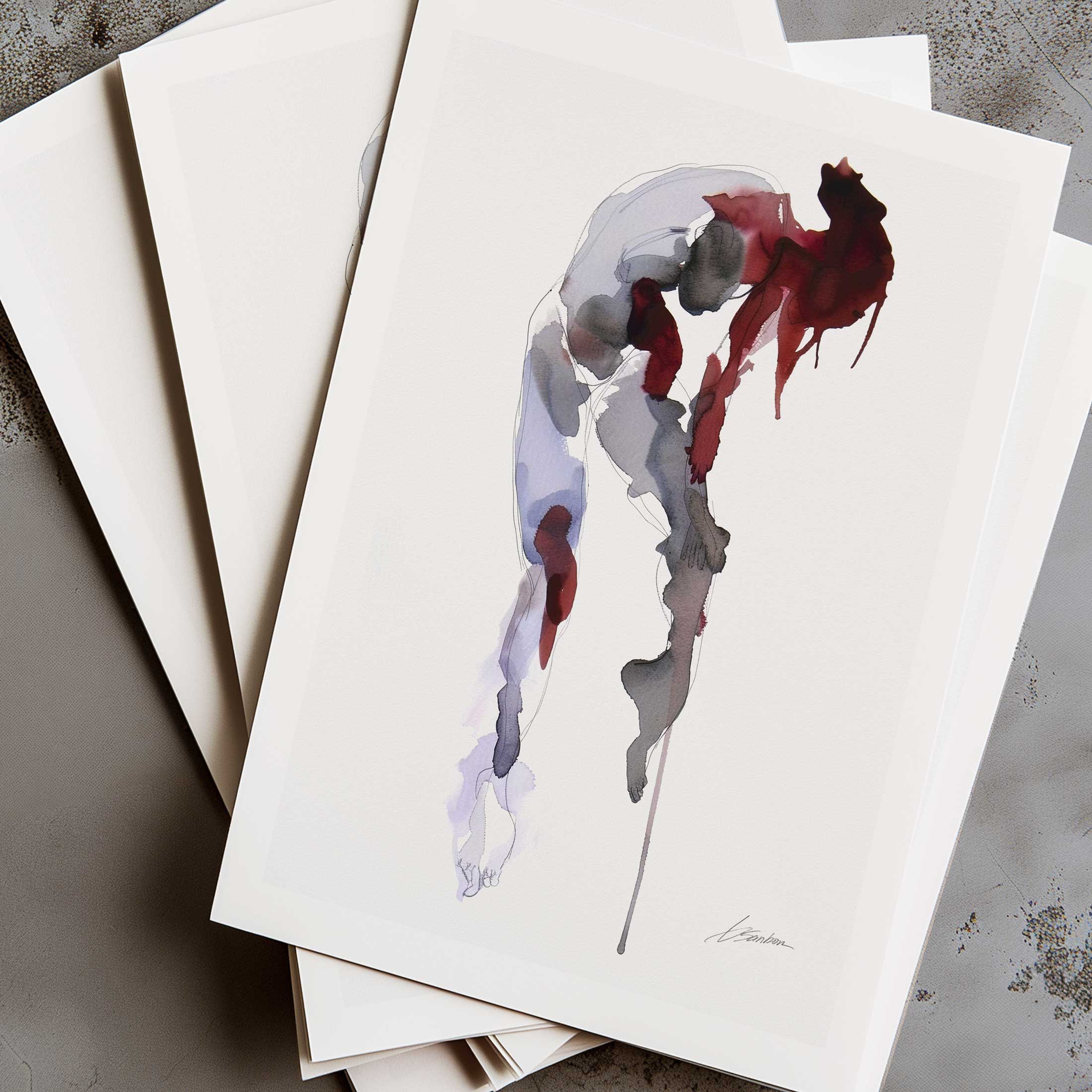 Grace in Descent Male Figure Watercolor - Art Print